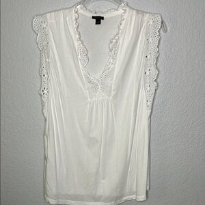 Ann Taylor White Eyelet Sleeveless Summer Top XL
